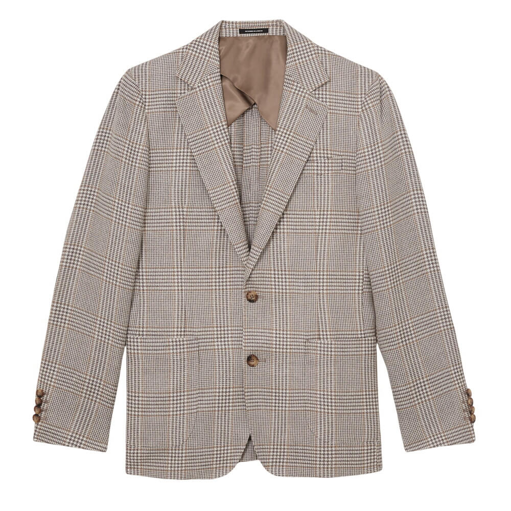 REISS Epsom Linen-Wool Single-Breasted Check Blazer